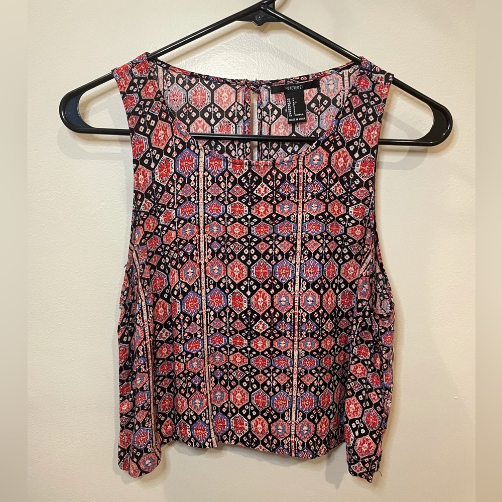 Forever 21 Red, Blue & Black Patterned Tank Crop Top